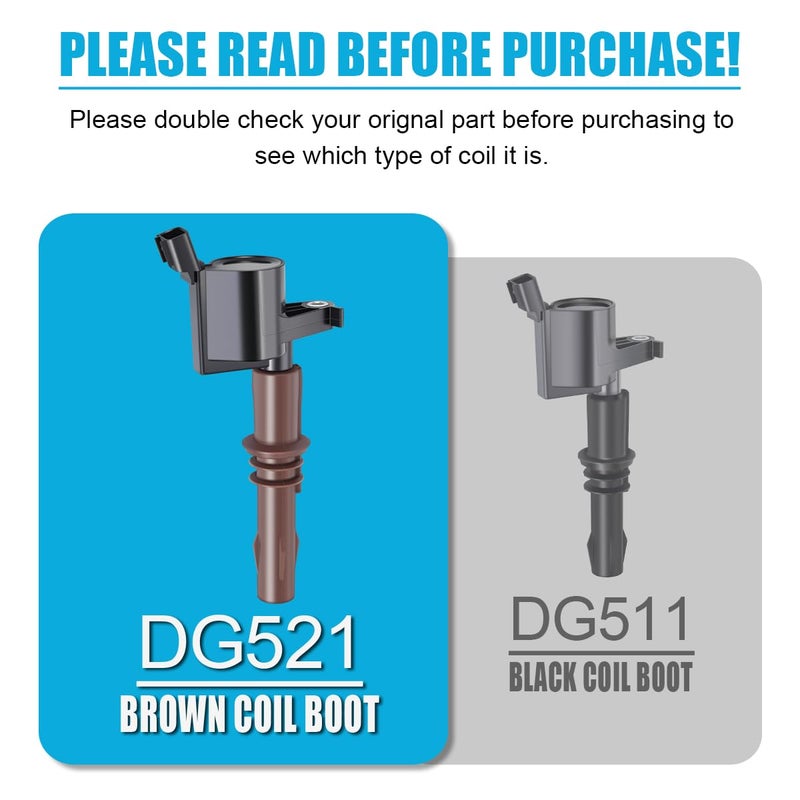 Micro Set of 8 Brown Boot Ignition Coil Pack Compatible with Ford Lincoln Expedition F450 F550 Super Duty Navigator 4.6L 5.4L 6.8L Replacement for 8L3Z-12029-A C1659 DG521 - Image 2